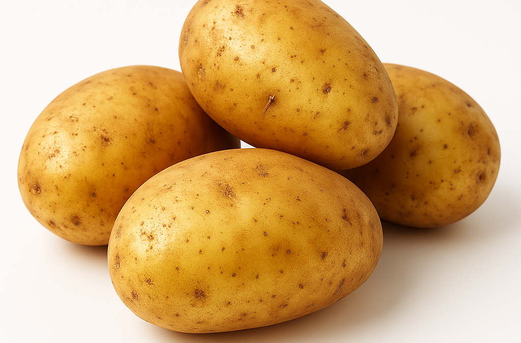 Raw golden potatoes freshly harvested and stacked together