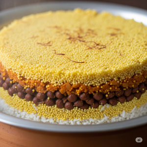 Layered Millet and Black Chickpea Biryani in a pot, showcasing distinct millet grains and the spiced masala.