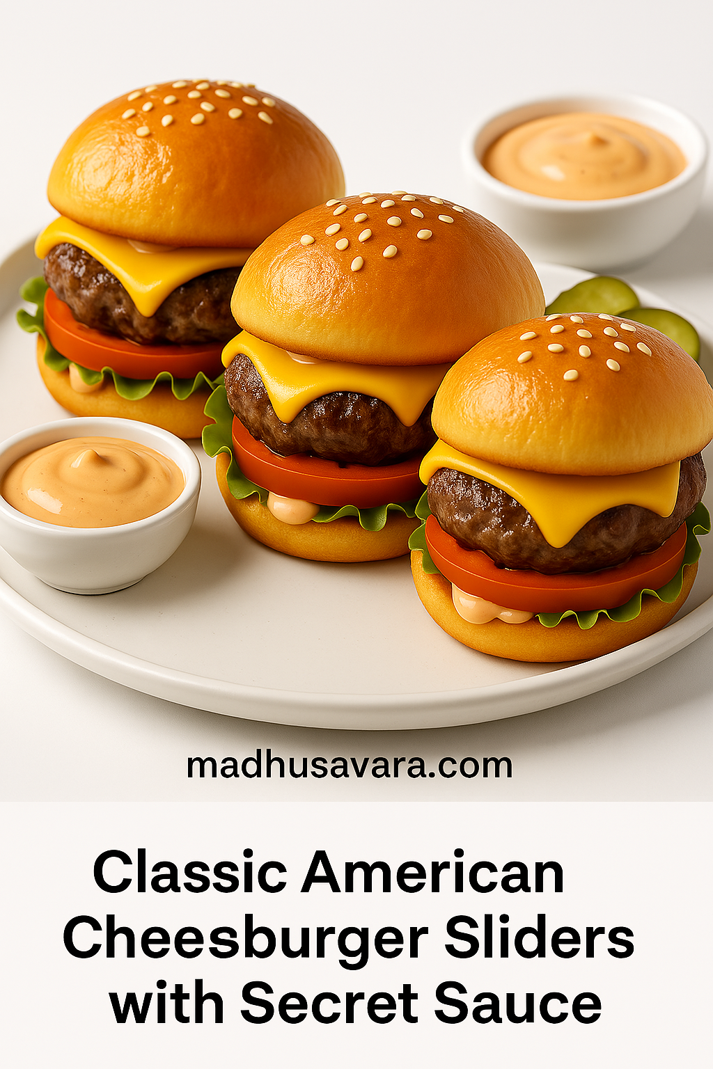 Sure thing! Here’s a descriptive alt text you could use: a juicy American cheeseburger stacked with a melted cheddar cheese slice, a thick beef patty, fresh lettuce, tomato, onions, and pickles, all layered in a toasted sesame bun and drizzled generously with a creamy secret sauce.