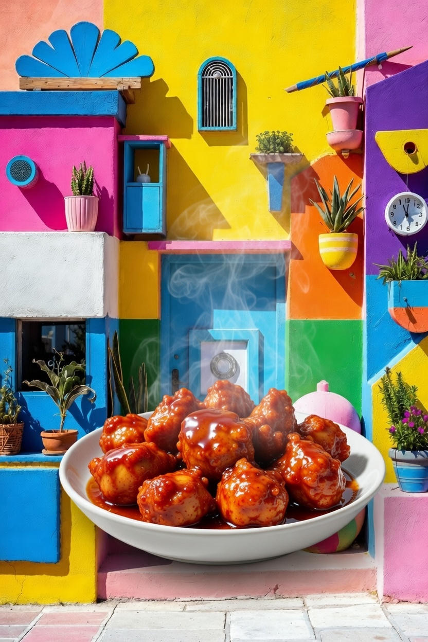 Colorful Indian dish platter with hot honey chicken tikka