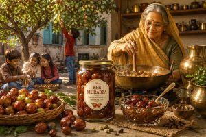 I still remember those warm winter afternoons in my grandmother's courtyard. The ber tree (Indian jujube) would be laden with plump, crisp fruits – some green and tart, others turning reddish-brown and sweetly crunchy. We kids, would race to pluck the ripest ones, rubbing them on our clothes to clean before popping them into our mouths. But the real magic happened in the kitchen when Dadi would make Ber Murabba. The aroma of simmering jaggery syrup infused with cardamom and cloves would waft through the house, drawing everyone in. Those jars of glistening Ber Murabba were our treasure – a spoonful with warm milk or roti turned ordinary days into feasts. This recipe revives that pure joy, making it accessible for your family, too.