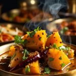 Kaddu ka Khatta Recipe | Authentic Mandiyali Dham Special Pumpkin Curry 1 Authentic Himachali Kaddu ka Khatta served in traditional brass bowl, sweet and sour pumpkin curry from Mandiyali Dham, garnished with fresh coriander, vibrant recipe by Madhu Savara