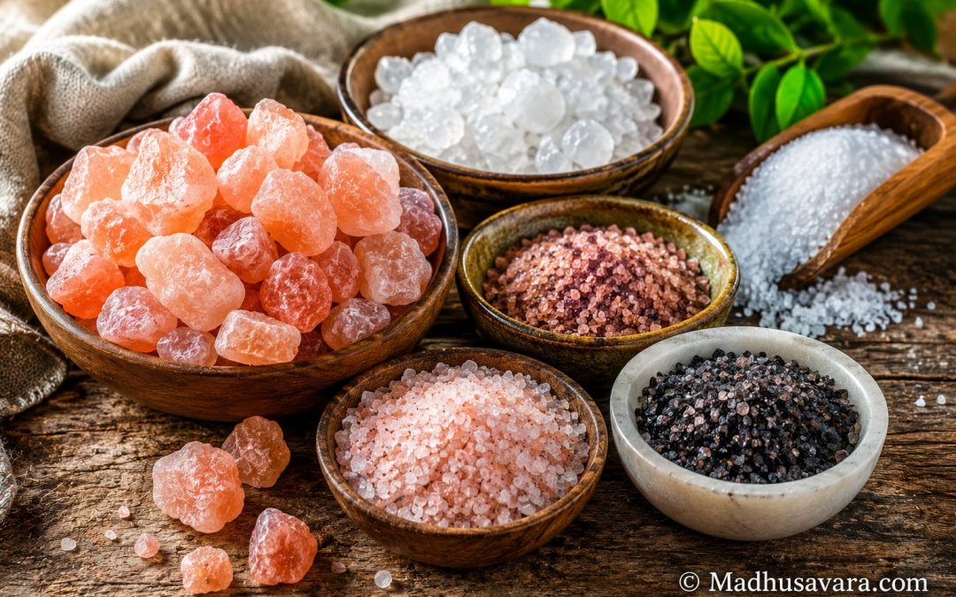 Forgotten Himalayan Salt Traditions illustrated with high-resolution Himalayan pink rock salt crystals in a traditional wooden bowl, vibrant mountain-inspired colours, showcasing India's ancient salt heritage