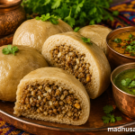 Authentic Himachali Siddu served with desi ghee, Himachali dal and green chutney, featuring soft steamed buns with a traditional walnut and poppy seed filling, inspired by Kullu Dham cuisine.