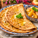 Authentic Patande recipe served with apple stew, showcasing traditional Himachali Patande from the Sirmaur district of Himachal Pradesh