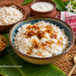Authentic Assamese jolpan recipe with doi chira, fresh curd and jaggery served in a traditional bowl